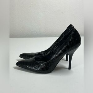 Dollhouse Snobby Black Patent With Brown Drizzle Sz 6 Pointy Toe Heels Stiletto